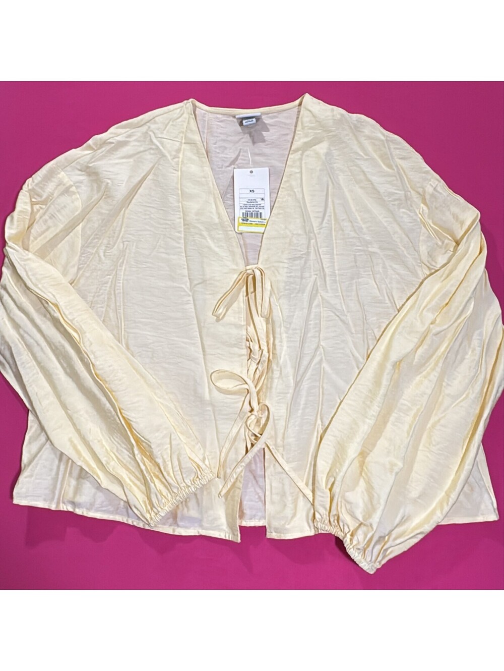 A New Day Balloon Sleeve Tie Front Blouse Yellow Size XS New